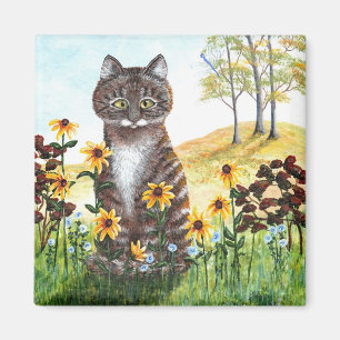 Tabby katt landskapsvård Löv kreationskonst Magnet