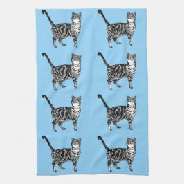 Tabby katt Light Blue Tea Towel Kökshandduk