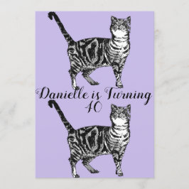 Tabby katt Lila Artikel 40:e födelsedagsinbjudan Inbjudningar