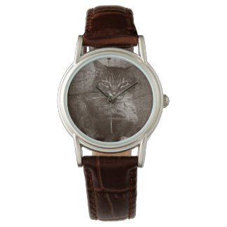 Tabby katt Lounging, utsida, Grunge Armbandsur