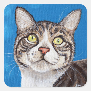 Tabby katt-målning fyrkantigt klistermärke