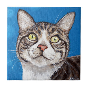 tabby katt-målning kakelplatta