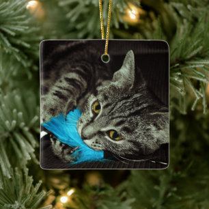 tabby katt med Feather av Shirley Taylor Julgransprydnad Keramik