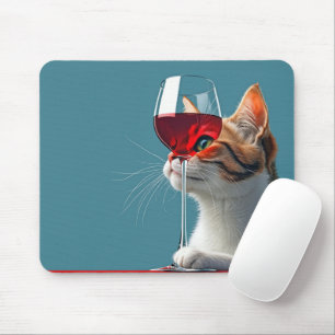 Tabby katt med glaset Röda Vin Musmatta