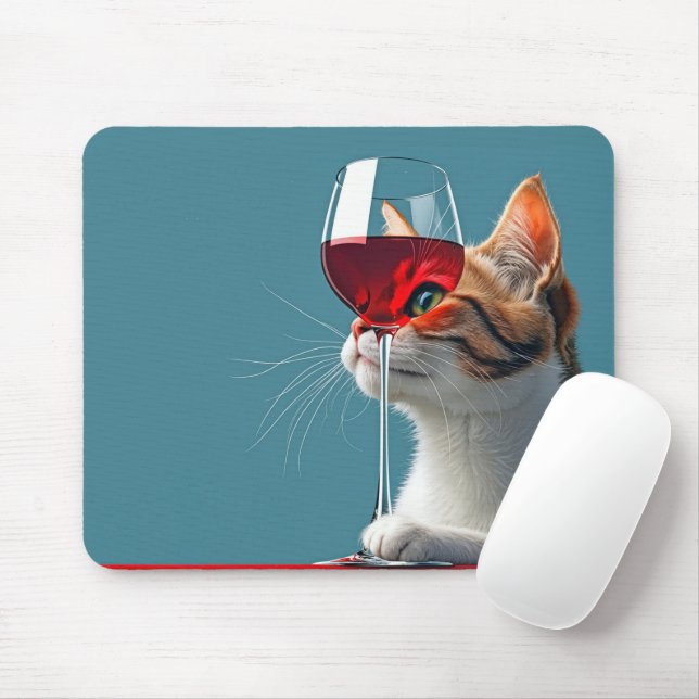 Tabby katt med glaset Röda Vin Musmatta (Med mus)
