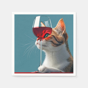 Tabby katt med glaset Röda Vin Pappersservett