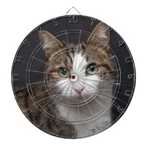 Tabby katt med Grönt Ögon mot Black Background Darttavla