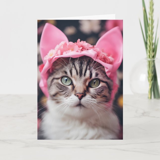 Tabby katt med Rosa Öron Hat Kort (Framsida)