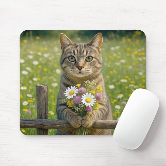 Tabby katt med WildblomBouquet Musmatta (Med mus)
