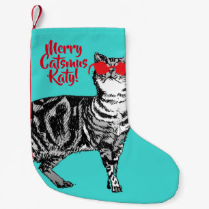Tabby katt Merry Catsmus Aqua-julklapp Liten Julstrumpa