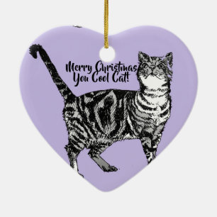Tabby katt Merry Catsmus lilac-Dekorationen Julgransprydnad Keramik