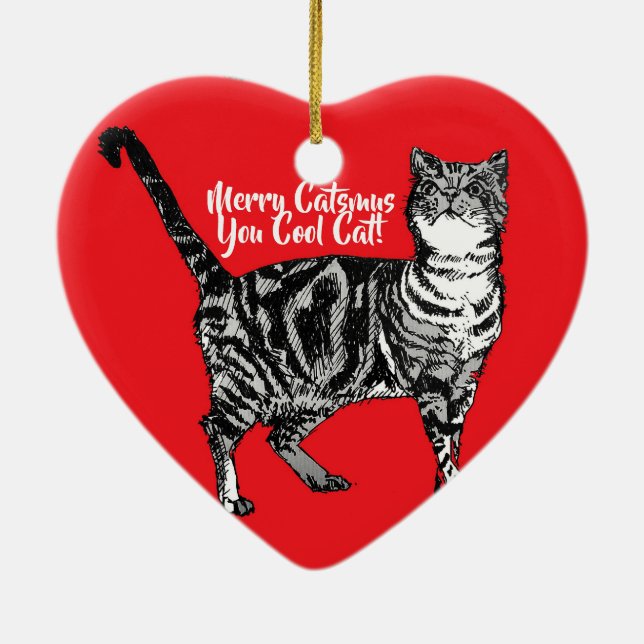 Tabby katt Merry Catsmus Red-Dekorationen Jul Julgransprydnad Keramik (Baksidan)