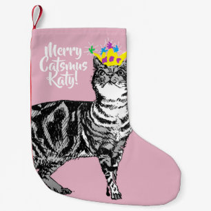 Tabby katt Merry Catsmus Rosa Jullager Liten Julstrumpa