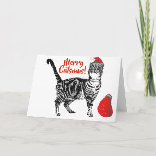 tabby katt Merry Catsmus rött julkort Kort