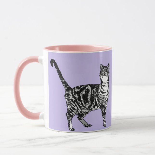 Tabby katt Mugg Lavender Lila (Vänster)