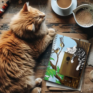 Tabby katt Napping Birdhouse Anteckningsbok Med Spiral