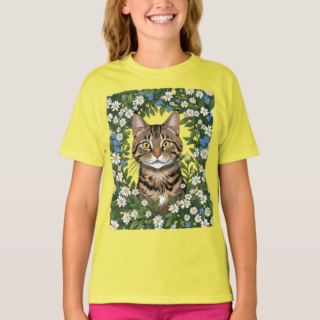 Tabby Katt Och Massachusetts Majblommor 3 T Shirt (Framsida)
