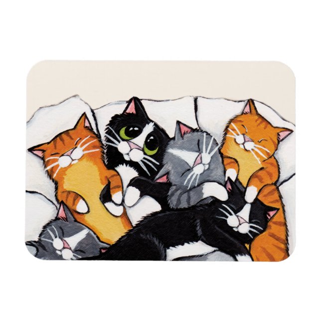 Tabby katt och Tuxedo Cat Sleepover Magnet (Horisontell)