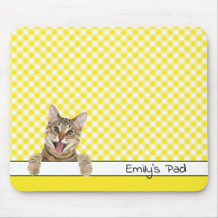 Tabby katt om Gult Gingham Musmatta