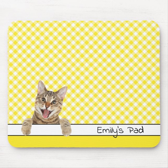 Tabby katt om Gult Gingham  Musmatta (Framsidan)
