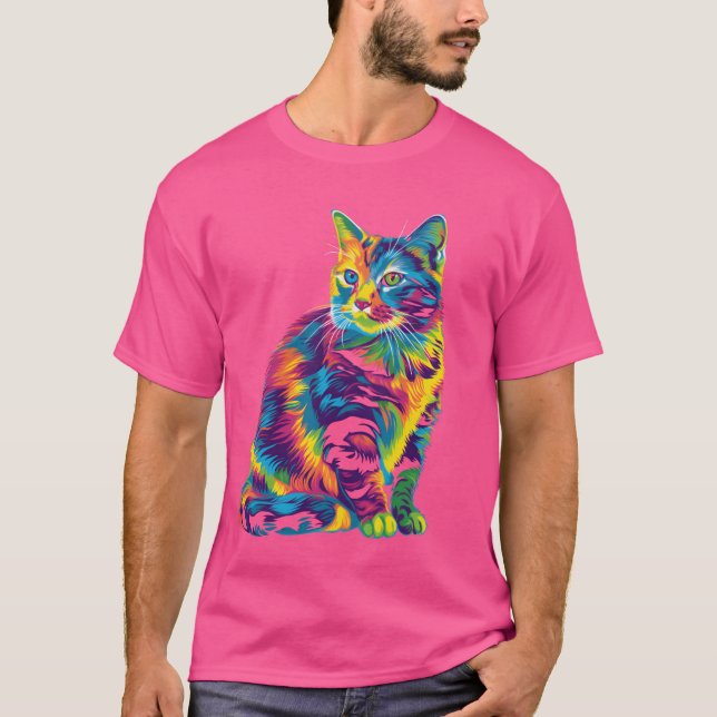 Tabby katt Orange Cat Popart roligt T Shirt (Framsida)