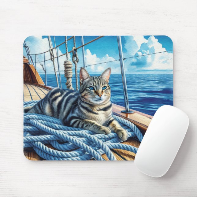Tabby katt på ett fartyg musmatta (Med mus)