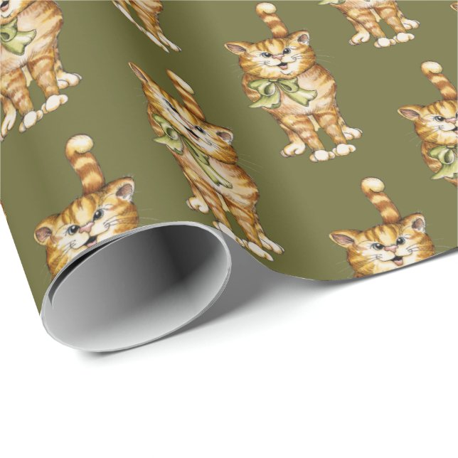 tabby katt på grönten presentpapper (Rullad Hörn)