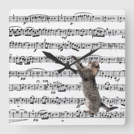 Tabby katt på Lakan Music Fyrkantig Klocka
