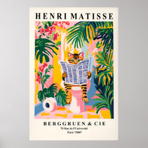Tabby Katt på Toalett Konsttryck Rolig Matisse Sti Poster