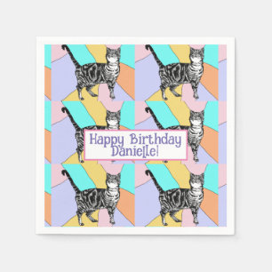 Tabby katt Pastel Birthday Cats Cake Favoritbox Pappersservett