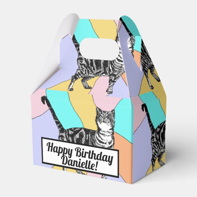Tabby katt Pastel Birthday Cats Cake Favoritbox Presentaskar (Framsidan Sidan)