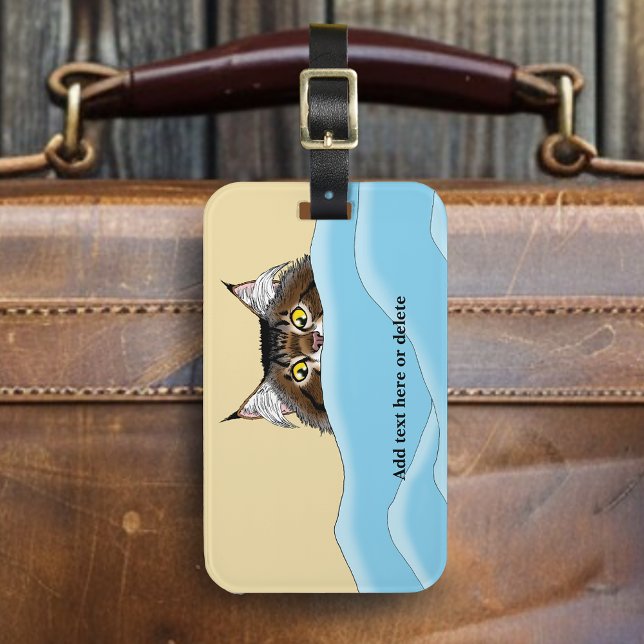 Tabby katt Peeking Blue Funny Bagagebricka (Skapare uppladdad)