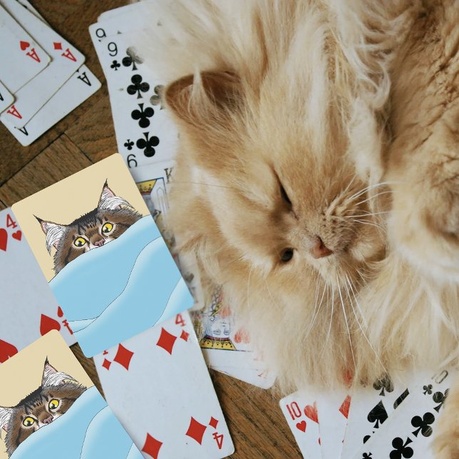 Tabby katt Peeking Blue Funny Casinokort (Skapare uppladdad)