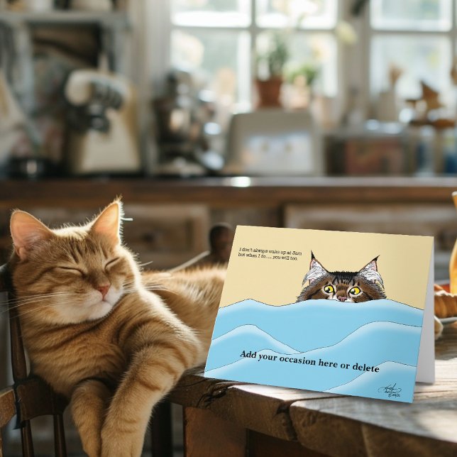 Tabby katt Peeking Blue Funny Kort (Skapare uppladdad)
