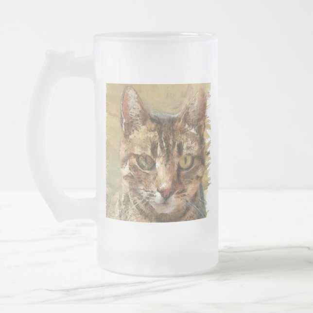 Tabby katt Pencil Sketch Frostat Ölglas (Vänster)