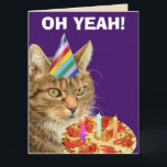 TABBY KATT PIZZA FUNNY BIRTHDAY BIG GREETING CARD KORT<br><div class="desc">CUTE CAT MED PIZZA BIRTHDAY CARD</div>