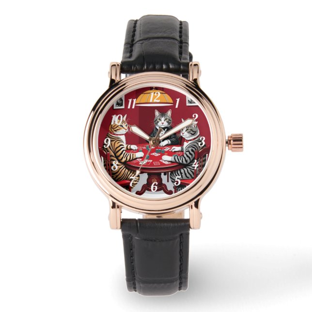 Tabby katt Poker Armbandsur (Framsida)