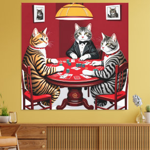 Tabby katt Poker Canvastryck