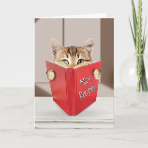Tabby katt Reading Bok för födelsedagen Kort
