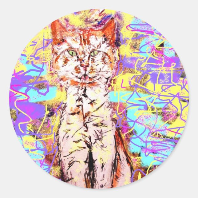 tabby katt runt klistermärke (Framsida)