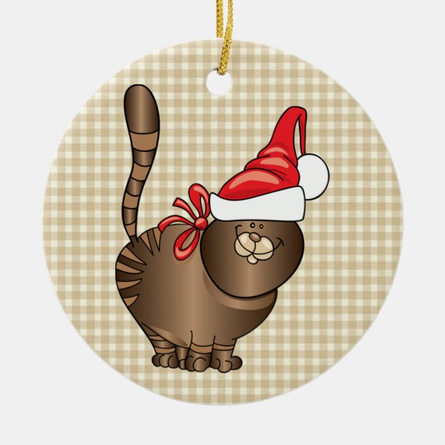 tabby katt Santa Julgransprydnad Keramik (Framsidan)