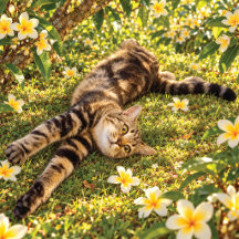 Tabby Katt Slappnar Bland Plumeria Blommor Kudde