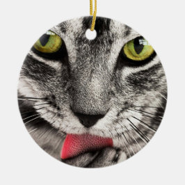 Tabby katt Slickande Tass Julgransprydnad Keramik