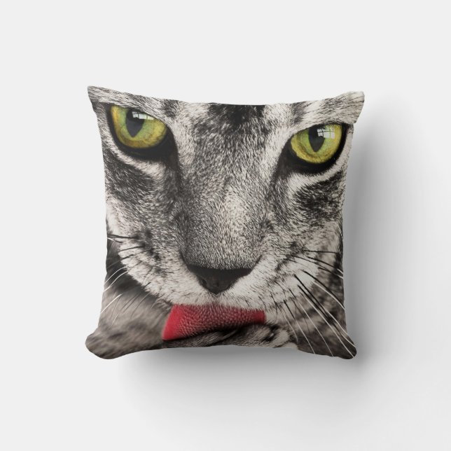 Tabby katt Slickande Tass Kudde (Framsida)