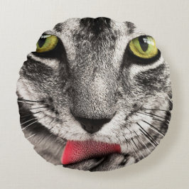 Tabby katt Slickande Tass Rund Kudde