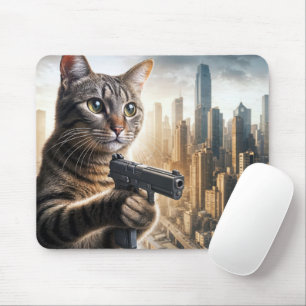 Tabby katt som skyddar staden musmatta