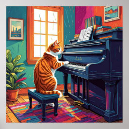 Tabby katt som spelar Piano Poster