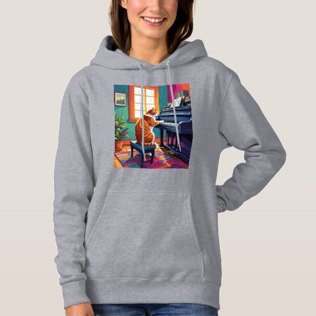 Tabby katt som spelar Piano T Shirt (Framsida)