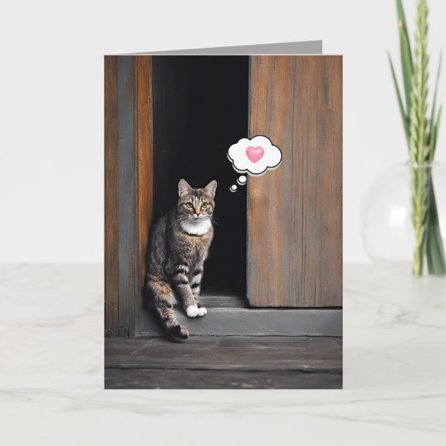Tabby katt tänker på dig kort (Framsida)