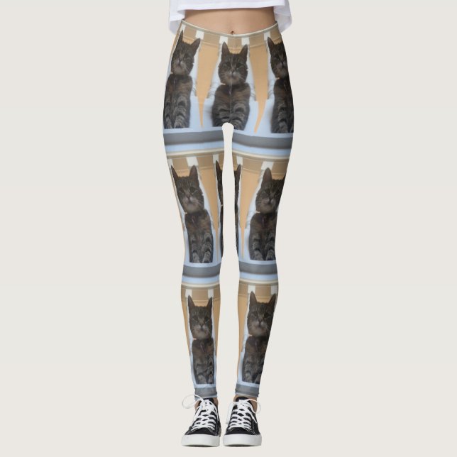 Tabby katt Tiled Mönster Leggings (Framsida)
